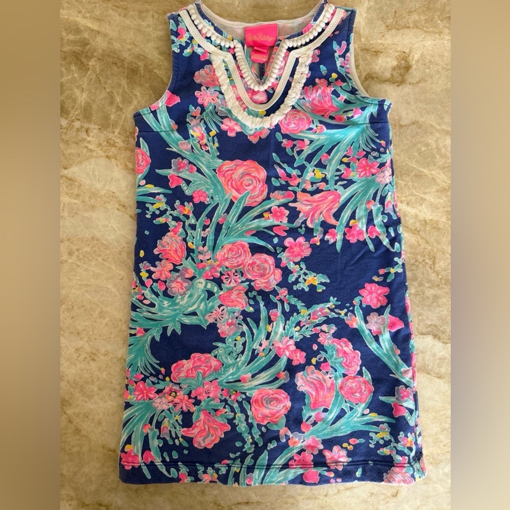 Lilly Pulitzer Little Girls Floral Sleeveless Dress with Embellished Neckline
